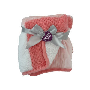 Walmart Parents Choice Baby Blanket Coral Peach White Patchwork Square Sherpa
